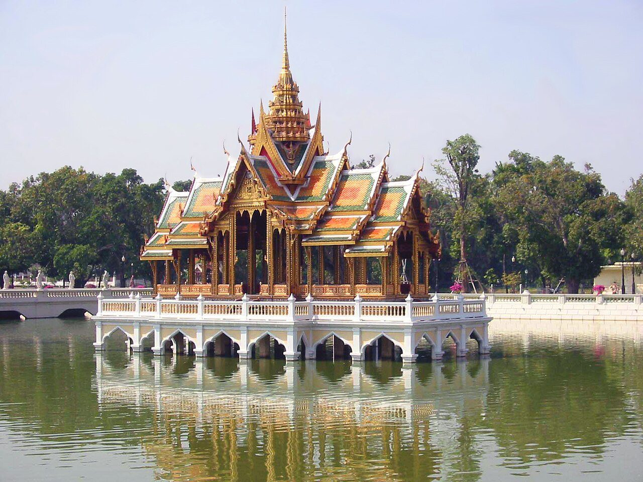 Bang Pa-In Royal Palace ornate floating pavilion on the lake