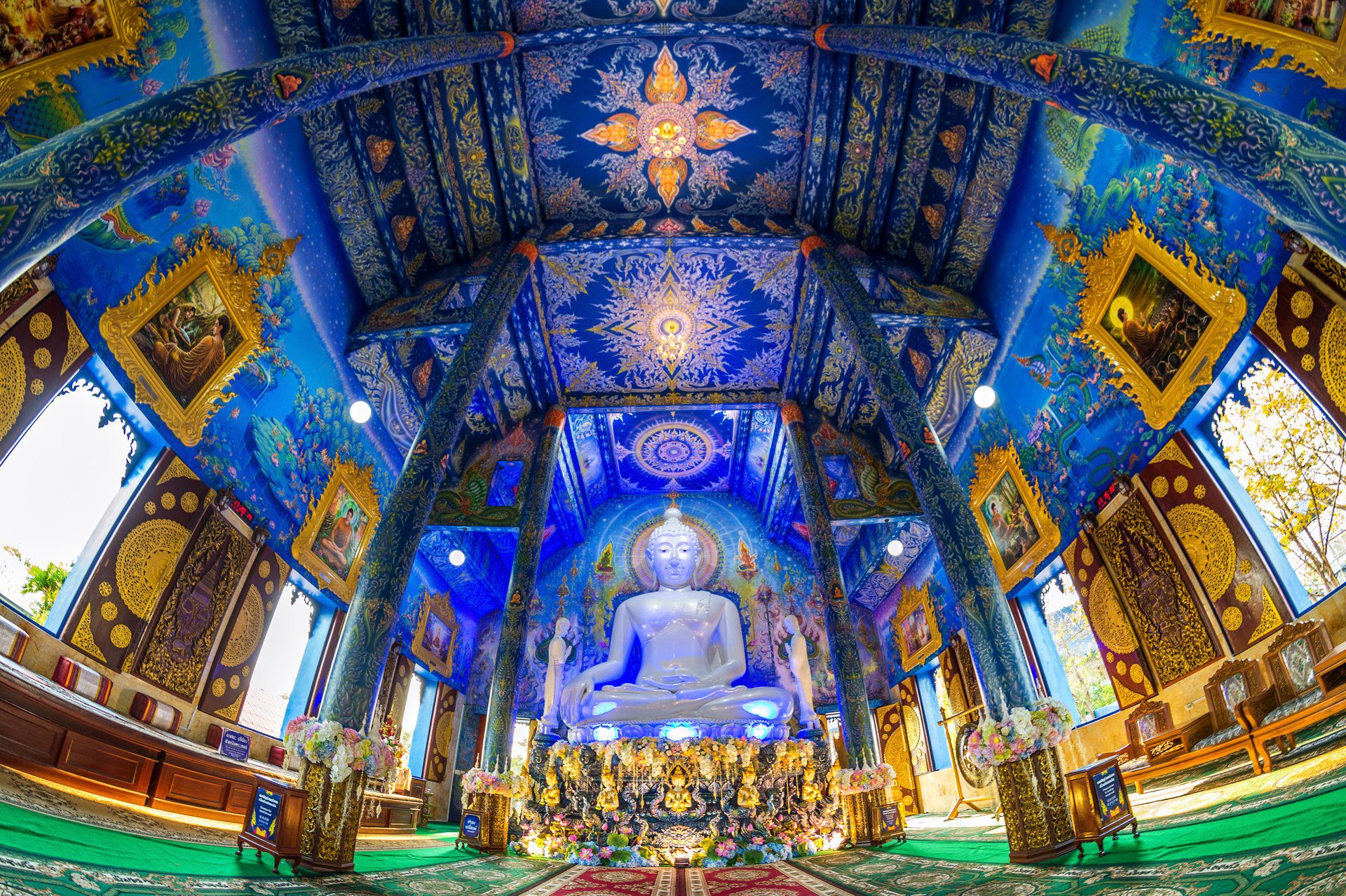 Wat Rong Suea Ten Blue Temple interior, Chiang Rai