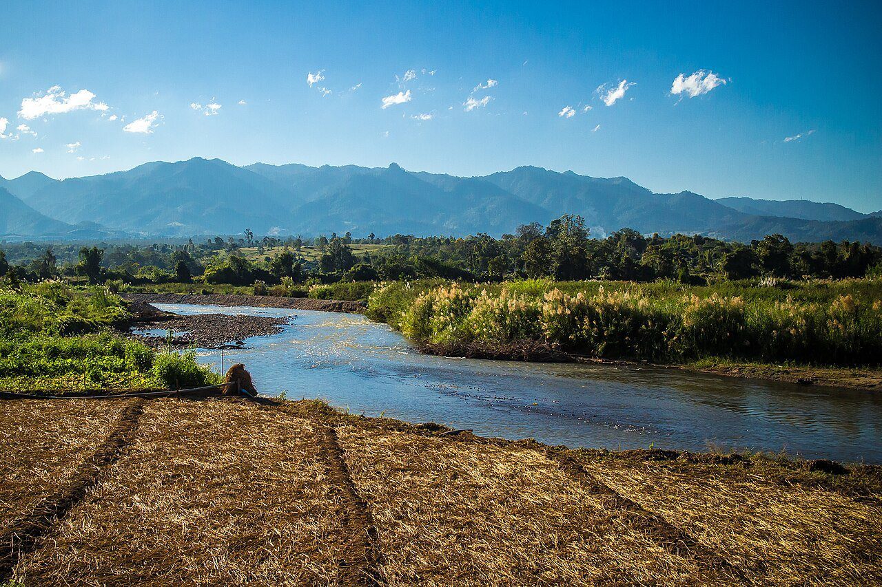 Pai river valley and bamboo bridge