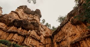 Tall sandstone cliffs near Ubon Ratchathani, Northeast Thailand